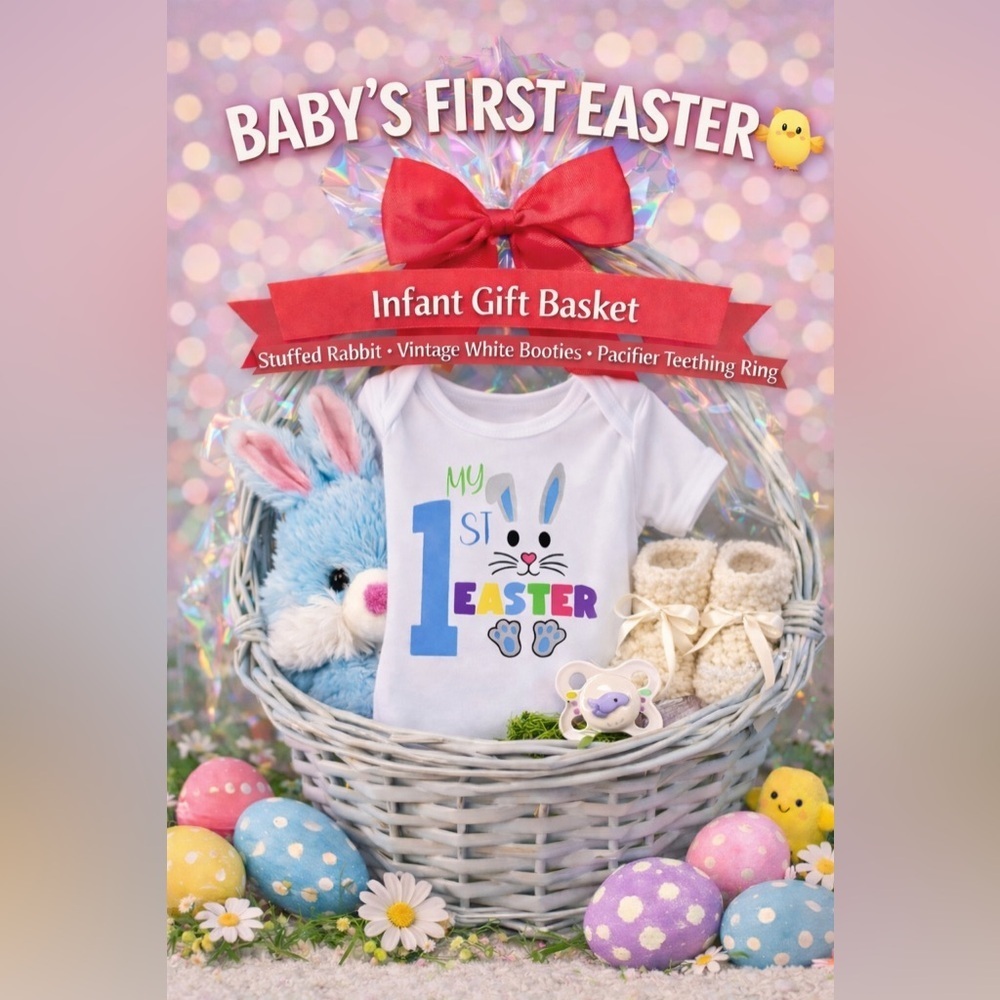 🐰🌼 Small Baby’s First Easter Basket – Vintage Booties Set 🌼My First Easter Onsie